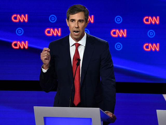 Democratic presidential hopeful former US Representative for Texas' 16th congressional district Beto O'Rourke speaks during the first round of the second Democratic primary debate of the 2020 presidential campaign season hosted by CNN at the Fox Theatre in Detroit, Michigan on July 30, 2019. (Photo by Brendan Smialowski / AFP) …