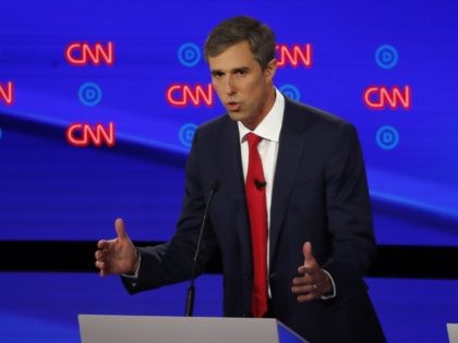Former Texas Rep. Beto O'Rourke participates in the first of two Democratic presidential primary debates hosted by CNN Tuesday, July 30, 2019, in the Fox Theatre in Detroit. (AP Photo/Paul Sancya)