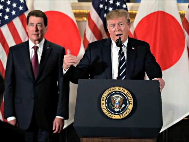 President Donald Trump speaks with Japanese business leaders, Saturday, May 25, 2019, in T