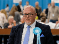 SUNDERLAND, ENGLAND - MAY 26: Brexit Party MEP candidate Brian Monteith stands for media photographs as election workers count ballot papers at Silksworth Community Pool, Tennis and Wellness Centre during the count for the European Election on May 26, 2019 in Sunderland, England. Voters across EU countries have now cast …