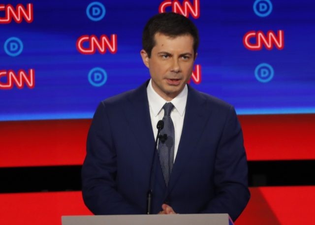 South Bend Mayor Pete Buttigieg participates in the first of two Democratic presidential p