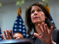 Congresswoman Cheri Bustos (D-IL) (C) speaks during a press conference with other Mayor's and House of Representative members calling on US President Donald Trump and Congress to end the shutdown in Washington, DC on January 24, 2019. (Photo by ANDREW CABALLERO-REYNOLDS / AFP) (Photo credit should read ANDREW CABALLERO-REYNOLDS/AFP/Getty Images)