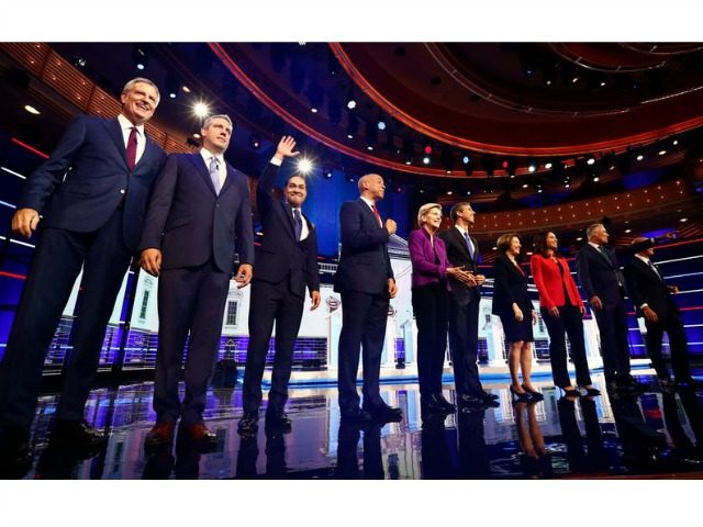 The 10 Democratic presidential candidates debating Wednesday night. (Brynn Anderson/AP)
