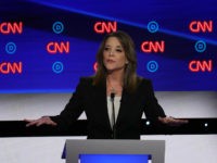 DETROIT, MICHIGAN - JULY 30: Democratic presidential candidate Marianne Williamson speaks during the Democratic Presidential Debate at the Fox Theatre July 30, 2019 in Detroit, Michigan. 20 Democratic presidential candidates were split into two groups of 10 to take part in the debate sponsored by CNN held over two nights …