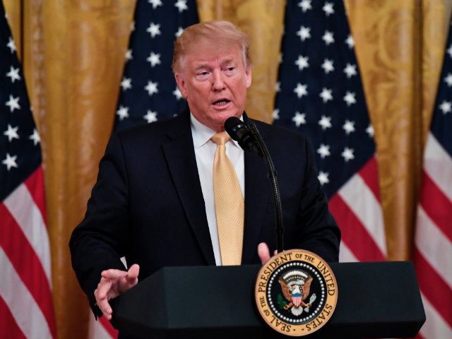 US President Donald Trump speaks at the Presidential Social Media Summit at the White House in Washington, DC, on July 11, 2019. (Photo by Nicholas Kamm / AFP) (Photo credit should read NICHOLAS KAMM/AFP/Getty Images)