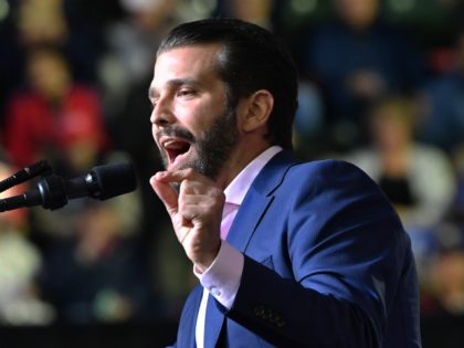 Donald Trump Jr. speaks during a rally before US President Donald Trump addresses the audience in El Paso, Texas on February 11, 2019. (Photo by Nicholas Kamm / AFP) (Photo credit should read NICHOLAS KAMM/AFP/Getty Images)