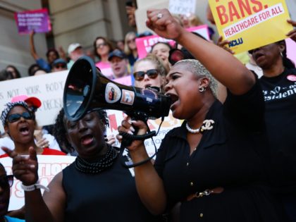 ATLANTA, GA - MAY 21: Georgia State Rep. Erica Thomas speaks during a protest against recently passed abortion ban bills at the Georgia State Capitol building, on May 21, 2019 in Atlanta, Georgia. The Georgia "heartbeat" bill would ban abortion when a fetal heartbeat is detected. The Alabama abortion law, …