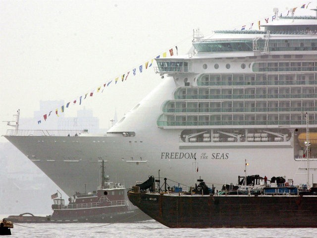 The new cruise ship Freedom of the Seas, the world's largest cruise ship, owned by Royal C