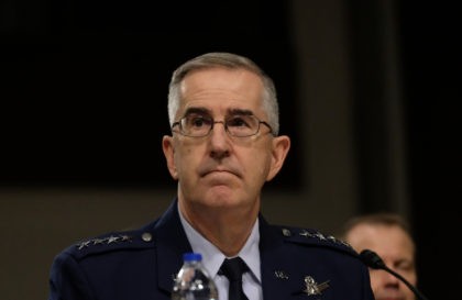 WASHINGTON, DC - APRIL 11: Air Force Gen. John E. Hyten listens during a Senate Armed Serv