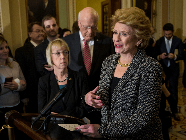 Sen. Debbie Stabenow (D-MI) speaks following a weekly policy luncheon at the Capitol Build