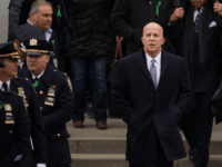 New York City Police Commissioner James P. O'Neill exits the church following the funeral service of fallen NYPD Detective Brian Simonsen at the Church of St. Rosalie, February 20, 2019 in Hampton Bays, New York. Thousands of area police officers and law enforcement personnel attended the funeral. Simonsen was killed …
