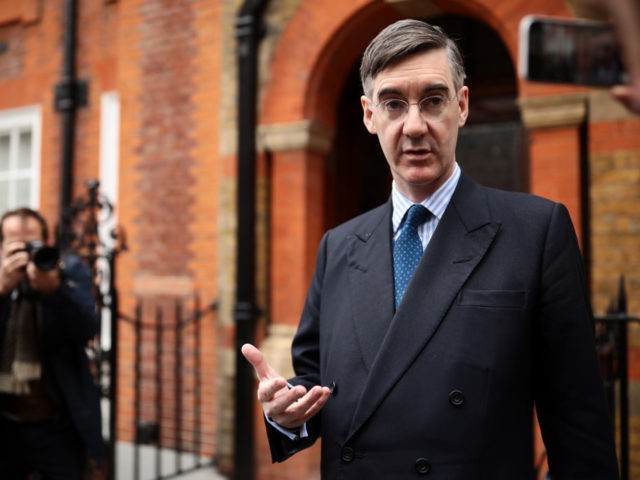 LONDON, ENGLAND - MARCH 28: Conservative MP Jacob Rees-Mogg speaks to reporters as he leav