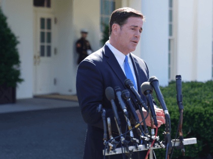 Arizona Governor Doug Ducey talks to reporters after meeting with President Donald Trump at the White House April 03, 2019 in Washington, DC. Ducey said he spoke with Trump about security along the Arizona-Mexico border and called on Congress to "stop playing political games and act." (Photo by Chip Somodevilla/Getty …