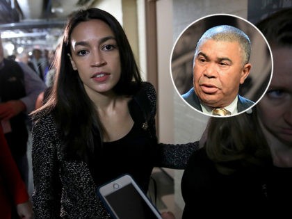 (INSET: Rep. Lacy Clay, D-MO) WASHINGTON, DC - MAY 22: Rep. Alexandria Ocasio-Cortez (D-NY) answers questions from reporters as she leaves a House Democratic caucus meeting on the potential impeachment of U.S. President Donald Trump on May 22, 2019 in Washington, DC. Yesterday, Ocasio-Cortez said, "I believe that we have …