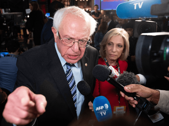 Democratic presidential hopeful US Senator for Vermont Bernie Sanders speaks to the press