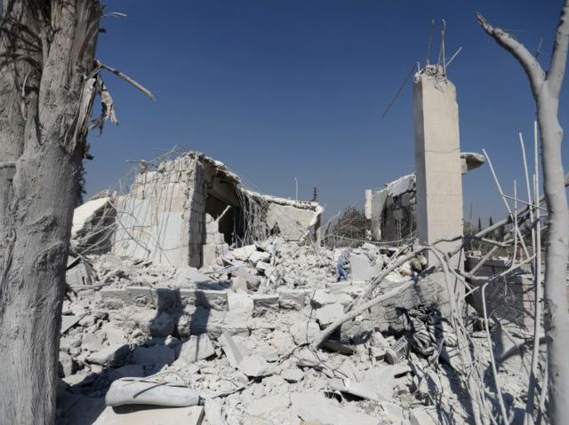 The ruins of buildings are pictured on July 1, 2019 at the site where the US military carr