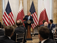 US President Donald Trump prepares to deliver remarks before dinner with Sheikh Tamim bin Hamad al-Thani, Emir of Quatar, at the Treasury Department in Washington, DC, on July 8, 2019. (Photo by NICHOLAS KAMM / AFP) (Photo credit should read NICHOLAS KAMM/AFP/Getty Images)