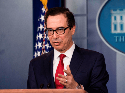 US Treasury Secretary Steven Mnuchin speaks on regulatory issues associated with crypto currency in the briefing room at the White House in Washington, DC, on July 15, 2019. (Photo by NICHOLAS KAMM / AFP) (Photo credit should read NICHOLAS KAMM/AFP/Getty Images)