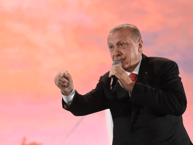 Turkey president Recep Tayyip Erdogan speaks during a third anniversary commemoration rally at the Ataturk International Airport in Istanbul on July 15, 2019. - Turkey commemorates, on July 15, 2019 the third anniversary of a coup attempt which was followed by a series of purges in the public sector and …