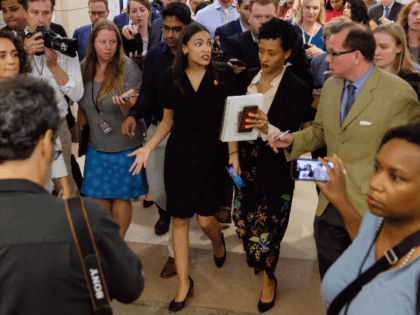 U.S. Rep Alexandria Ocasio-Cortez (D-NY) answers questions after a press conference at the