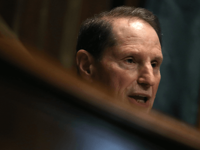 Sen. Ron Wyden (D-OR) (L) speaks during a Senate Finance Committee hearing on June 18, 201