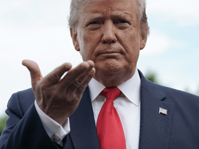 U.S. President Donald Trump speaks to members of the media prior to a departure from the White House June 18, 2019 in Washington, DC. President Trump and the first lady are traveling to Orlando, Florida for a rally to officially kick off the president’s 2020 re-election campaign. (Photo by Alex …