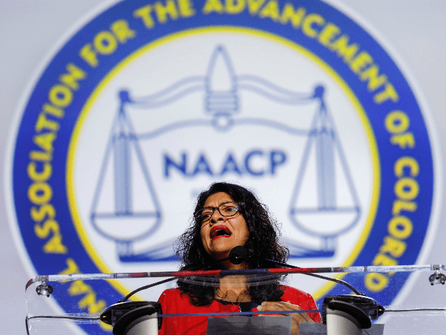 U.S. Rep. Rashida Tlaib (D-MI) speaks at the opening plenary session of the NAACP 110th Na