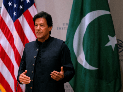 Pakistani Prime Minister Imran Khan speaks at the United States Institute of Peace (USIP) in Washington, DC, on July 23, 2019. (Photo by Alastair Pike / AFP) (Photo credit should read ALASTAIR PIKE/AFP/Getty Images)