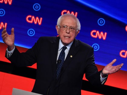 Democratic presidential hopeful US senator from Vermont Bernie Sanders speaks during the first round of the second Democratic primary debate of the 2020 presidential campaign season hosted by CNN at the Fox Theatre in Detroit, Michigan on July 30, 2019. (Photo by Brendan Smialowski / AFP) (Photo credit should read …