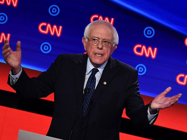 Democratic presidential hopeful US senator from Vermont Bernie Sanders speaks during the f