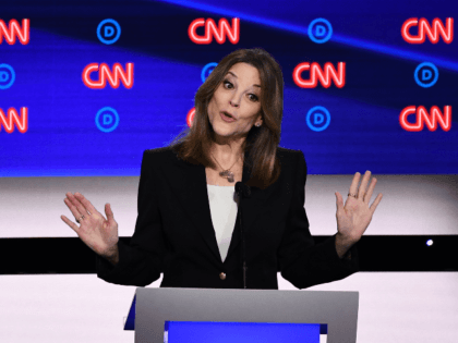 Democratic presidential hopeful US author and writer Marianne Williamson speaks during the first round of the second Democratic primary debate of the 2020 presidential campaign season hosted by CNN at the Fox Theatre in Detroit, Michigan on July 30, 2019. (Photo by Brendan Smialowski / AFP) (Photo credit should read …