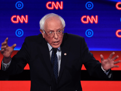 Democratic presidential hopeful US senator from Vermont Bernie Sanders gestures as he speaks during the first round of the second Democratic primary debate of the 2020 presidential campaign season hosted by CNN at the Fox Theatre in Detroit, Michigan on July 30, 2019. (Photo by Brendan Smialowski / AFP) (Photo …