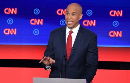 Democratic presidential hopeful US Senator from New Jersey Cory Booker delivers his openin