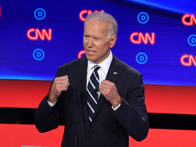 Democratic presidential hopeful Former Vice President Joe Biden speaks during the second round of the second Democratic primary debate of the 2020 presidential campaign season hosted by CNN at the Fox Theatre in Detroit, Michigan on July 31, 2019. (Photo by Jim WATSON / AFP) / ALTERNATIVE CROP (Photo credit …