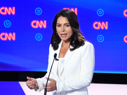 Democratic presidential hopeful US Representative for Hawaii's 2nd congressional district Tulsi Gabbard speaks during the second round of the second Democratic primary debate of the 2020 presidential campaign season hosted by CNN at the Fox Theatre in Detroit, Michigan on July 31, 2019. (Photo by Jim WATSON / AFP) (Photo …