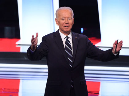 Democratic presidential hopeful Former Vice President Joe Biden gestures after the second