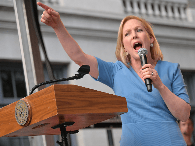 United States Senator Kirsten Gillibrand addresses attendees during the Stonewall 50th Commemoration rally during WorldPride NYC 2019 on June 28, 2019 in New York City. (Photo by Michael Loccisano/Getty Images)