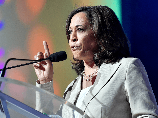 Kamala Harris speaks on stage at 2019 ESSENCE Festival Presented By Coca-Cola at Ernest N. Morial Convention Center on July 06, 2019 in New Orleans, Louisiana. (Photo by Paras Griffin/Getty Images for ESSENCE)