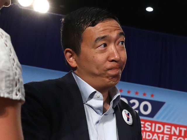 SIOUX CITY, IOWA - JULY 19: Democratic presidential hopeful Andrew Yang greets attendees during the AARP and The Des Moines Register Iowa Presidential Candidate Forum on July 19, 2019 in Sioux City, Iowa. Twenty democratic presidential hopefuls are participating in the AARP and Des Moines Register candidate forums that will …