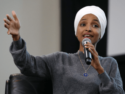Rep. Ilhan Omar (D-MN) participates in a panel discussion during the Muslim Collective For