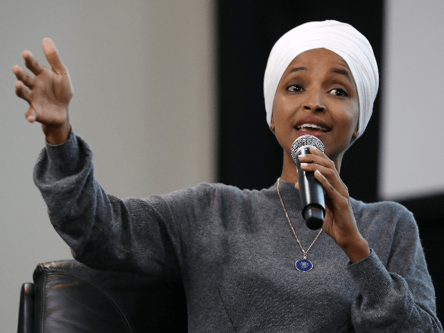 Rep. Ilhan Omar (D-MN) participates in a panel discussion during the Muslim Collective For Equitable Democracy Conference and Presidential Forum at the The National Housing Center July 23, 2019 in Washington, DC. As a member of a group of four freshman Democratic women of color, known informally as 'The Squad,' …