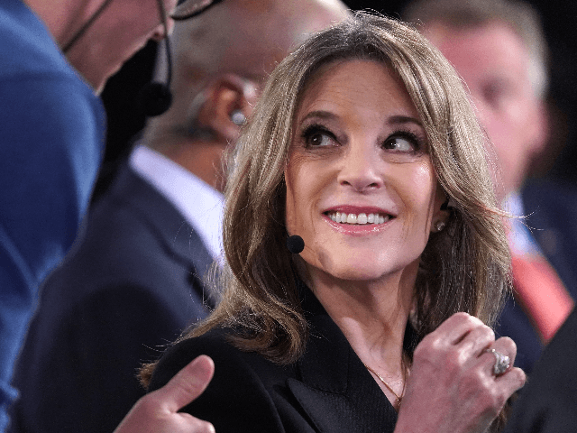 Democratic presidential candidate Marianne Williamson prepares for a television interview