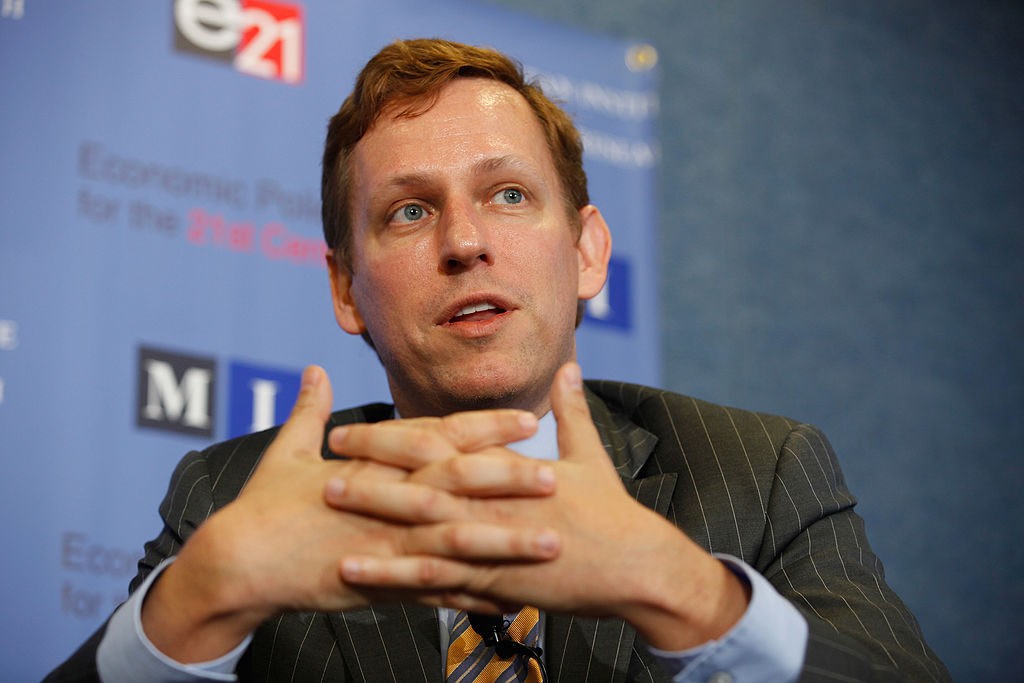 WASHINGTON, DC - OCTOBER 03: PayPal co-founder and former CEO Peter Thiel speaks about his National Review article, "The End of the Future," during a discussion sponsored by e21, a conservative think tank, and the Manhattan Institute at the National Press Club October 3, 2011 in Washington, DC. Thiel argues that the United States and its leaders are on the wrong track regarding scientific innovation and that "when tracked against the admittedly lofty hopes of the 1950s and 1960s, technological progress has fallen short in many domains." (Photo by Chip Somodevilla/Getty Images)