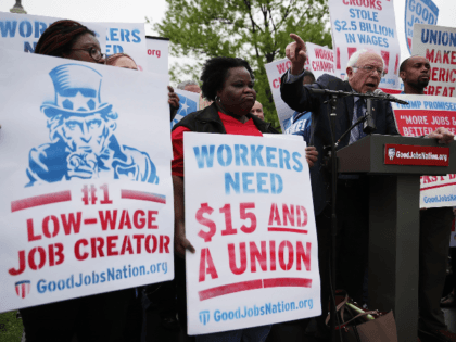 U.S. Sen. Bernie Sanders (I-VT) speaks during a rally in front of the Capitol April 26, 2017 in Washington, DC. Activists and low-wage workers gathered on Capitol Hill to rally for a $15 minimum and rights to form unions. (Photo by Alex Wong/Getty Images)
