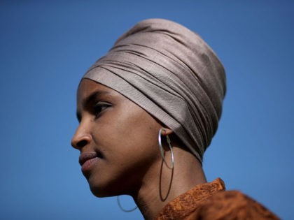 WASHINGTON, DC - JULY 25: Rep. Ilhan Omar (D-MN) speaks at a press conference outside the U.S. Capitol July 25, 2019 in Washington, DC. Omar introduced the ZERO WASTE Act, which would create a federal grant program to help local governments invest in waste reduction initiatives. (Photo by Win McNamee/Getty …