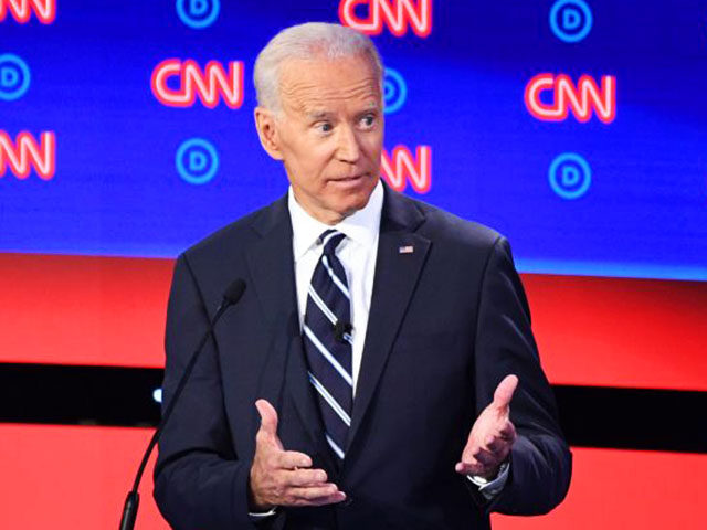 Democratic presidential hopefuls Former Vice President Joe Biden and US Senator from California Kamala Harris speak during the second round of the second Democratic primary debate of the 2020 presidential campaign season hosted by CNN at the Fox Theatre in Detroit, Michigan on July 31, 2019. (Photo by Jim WATSON …