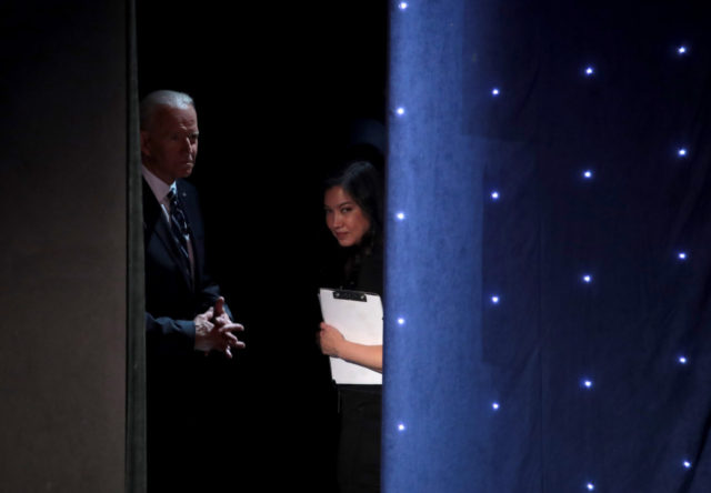 DETROIT, MICHIGAN - JULY 31: Democratic presidential candidates former Vice President Joe Biden waits to take the stage at the Democratic Presidential Debate at the Fox Theatre July 31, 2019 in Detroit, Michigan. 20 Democratic presidential candidates were split into two groups of 10 to take part in the debate …