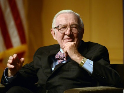 Retired Supreme Court Justice John Paul Stevens answers a question posed by Brooke Gladsto