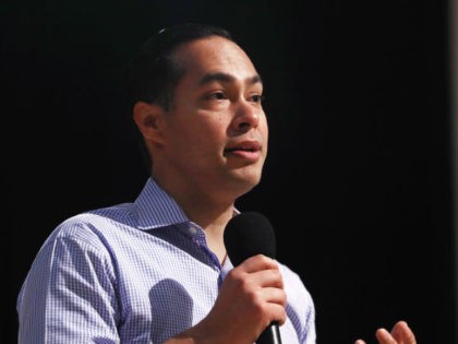 BELL GARDENS, CALIFORNIA - MARCH 04: Democratic presidential candidate Julian Castro speaks at a campaign appearance at Bell Gardens High School, in Los Angeles county, on March 4, 2019 in Bell Gardens, California. Castro, who served as Secretary of Housing and Urban Development (HUD) under President Barack Obama, is aiming …