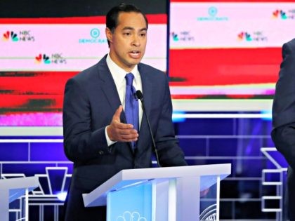 Democratic presidential candidate former Housing Sec. Julian Castro, speaks during the Democratic primary debate hosted by NBC News at the Adrienne Arsht Center for the Performing Art, Wednesday, June 26, 2019, in Miami. (AP Photo/Wilfredo Lee)